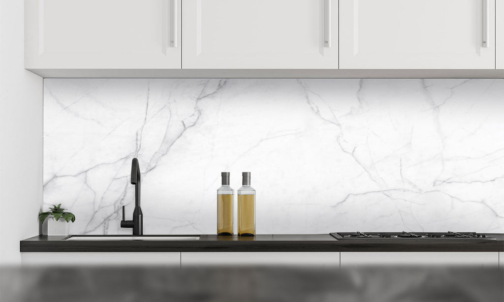 Plošče za kuhinje White marble stone - PVC plošče / Pleksi steklo - s tiskom za kuhinjo, Zidne obloge PKU050-Life-decor.si