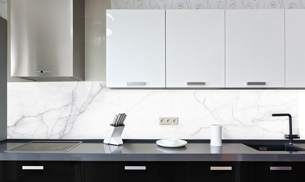 Plošče za kuhinje White marble stone - PVC plošče / Pleksi steklo - s tiskom za kuhinjo, Zidne obloge PKU050-Life-decor.si