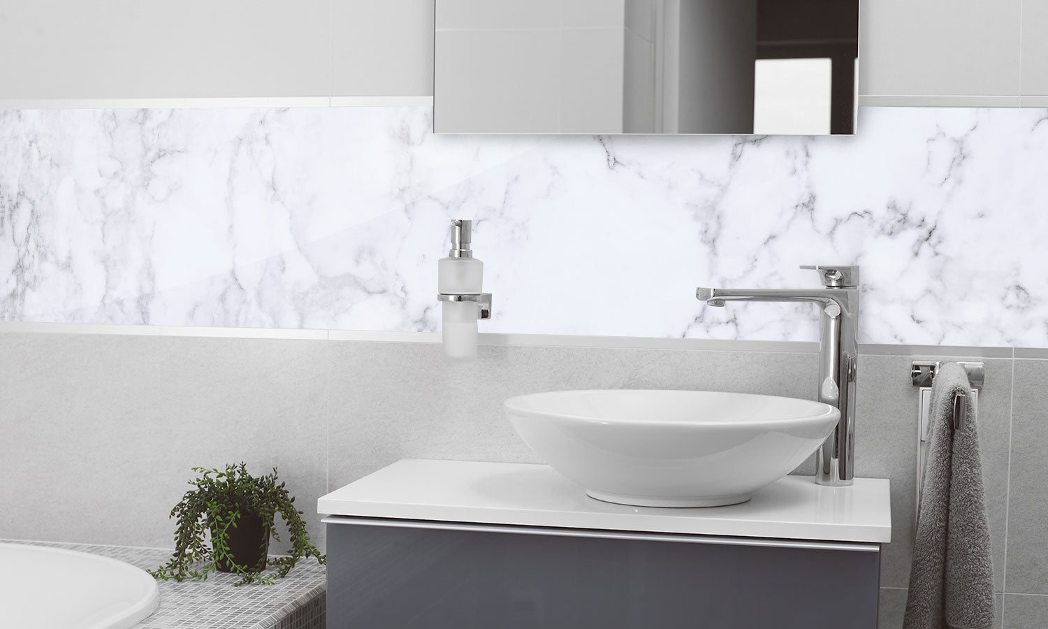 Plošče za kuhinje White marble texture - PVC plošče / Pleksi steklo - s tiskom za kuhinjo, Zidne obloge PKU051-Life-decor.si