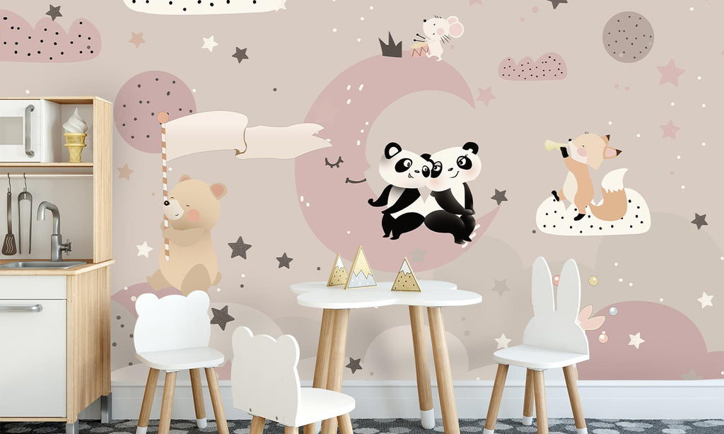 Samolepilne stenske Foto tapete za zid, Panda na mjesecu - SW830-Life-decor.si