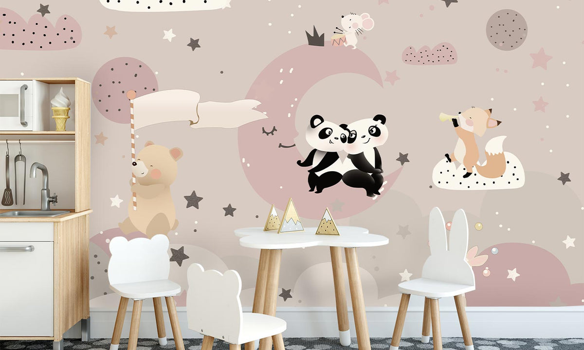 Samolepilne stenske Foto tapete za zid, Panda na mjesecu - SW830-Life-decor.si