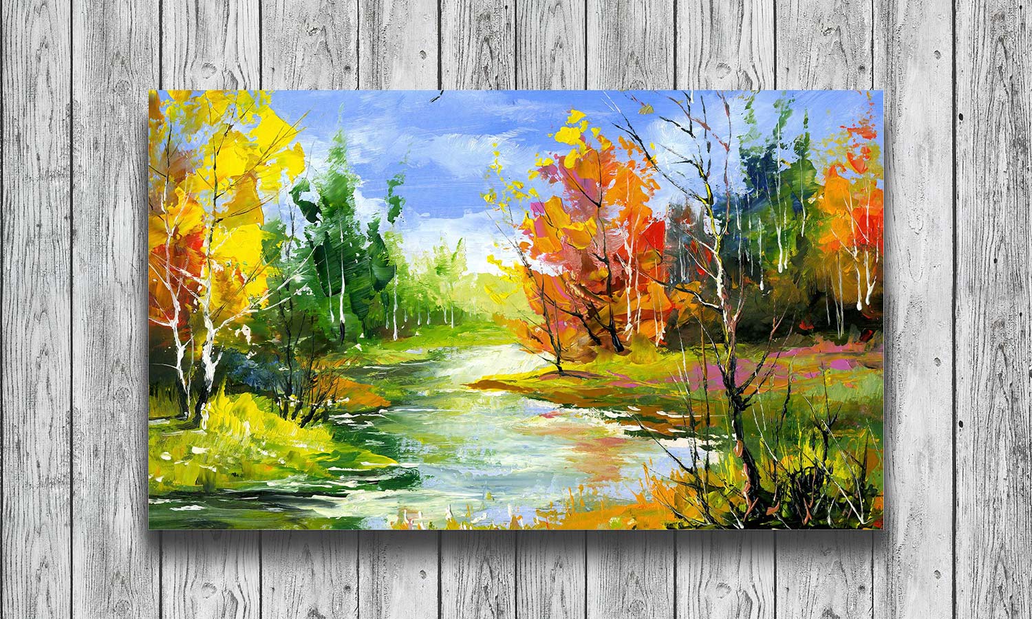 Slika za na steno Autumn landscape with the wood river - AP162-Life-decor.si