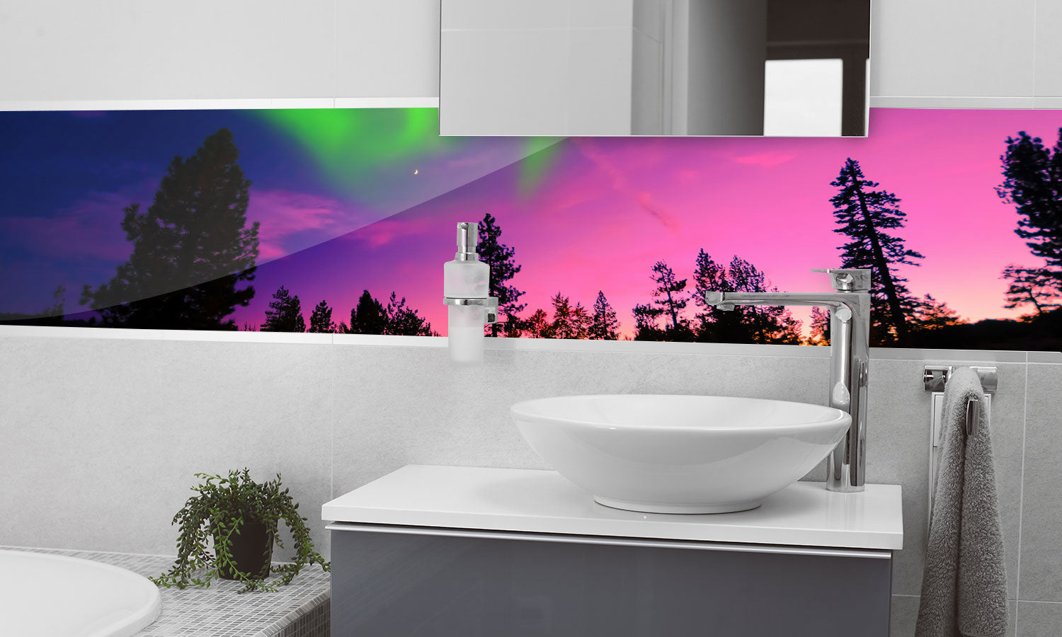 Stakla za kuhinje Aurora Borealis - PVC plošče / Pleksi steklo - s tiskom za kuhinjo, Zidne obloge PKU260-Life-decor.si