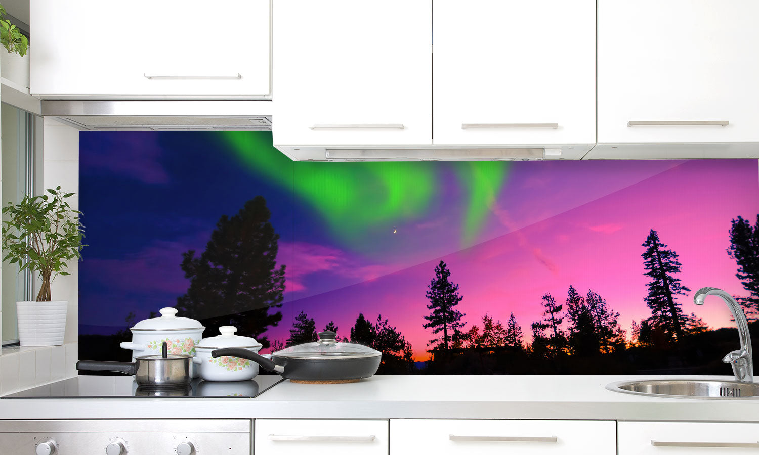 Stakla za kuhinje Aurora Borealis - PVC plošče / Pleksi steklo - s tiskom za kuhinjo, Zidne obloge PKU260-Life-decor.si