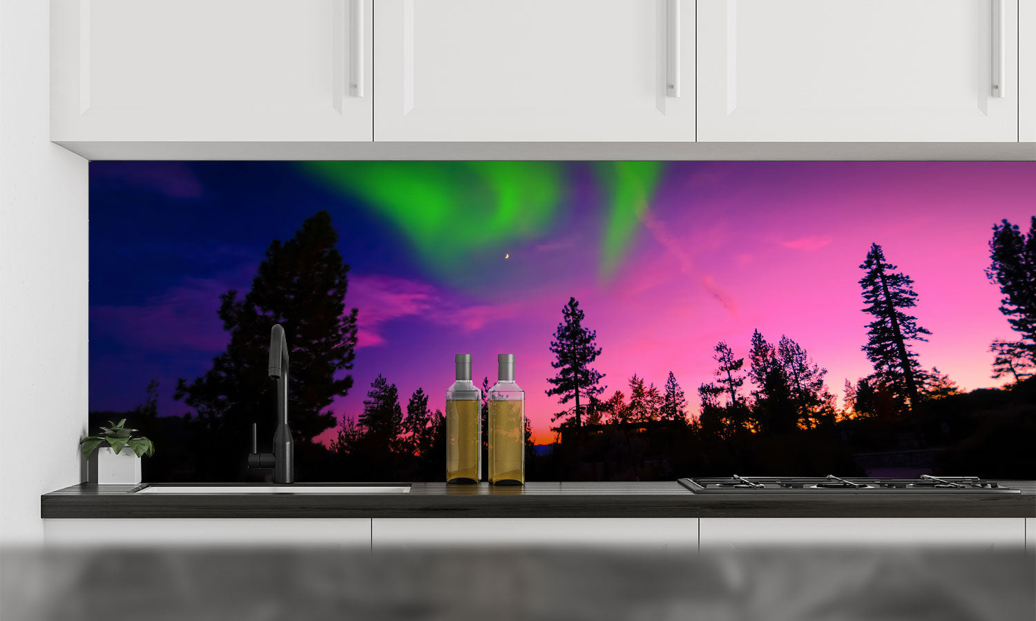 Stakla za kuhinje Aurora Borealis - PVC plošče / Pleksi steklo - s tiskom za kuhinjo, Zidne obloge PKU260-Life-decor.si