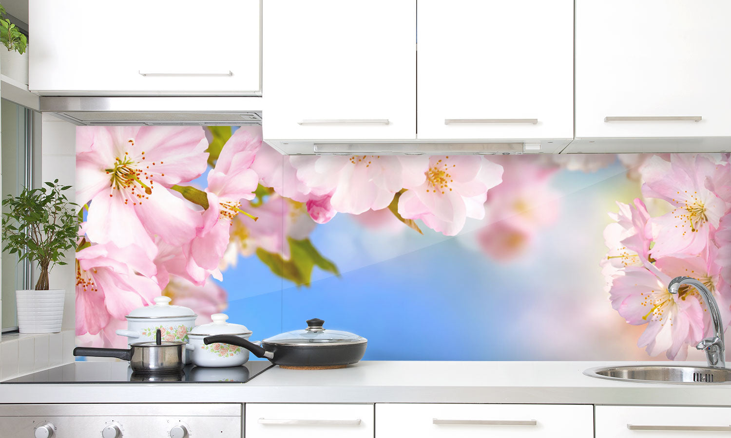 Stakla za kuhinje Cherry blossoms - PVC plošče / Pleksi steklo - s tiskom za kuhinjo, Zidne obloge PKU294-Life-decor.si