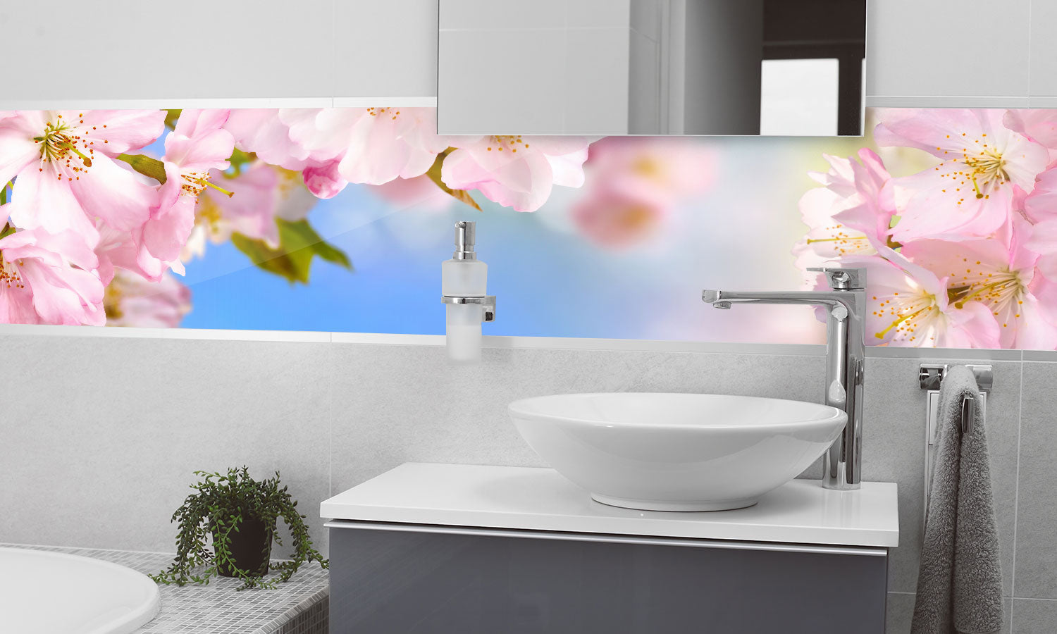 Stakla za kuhinje Cherry blossoms - PVC plošče / Pleksi steklo - s tiskom za kuhinjo, Zidne obloge PKU294-Life-decor.si