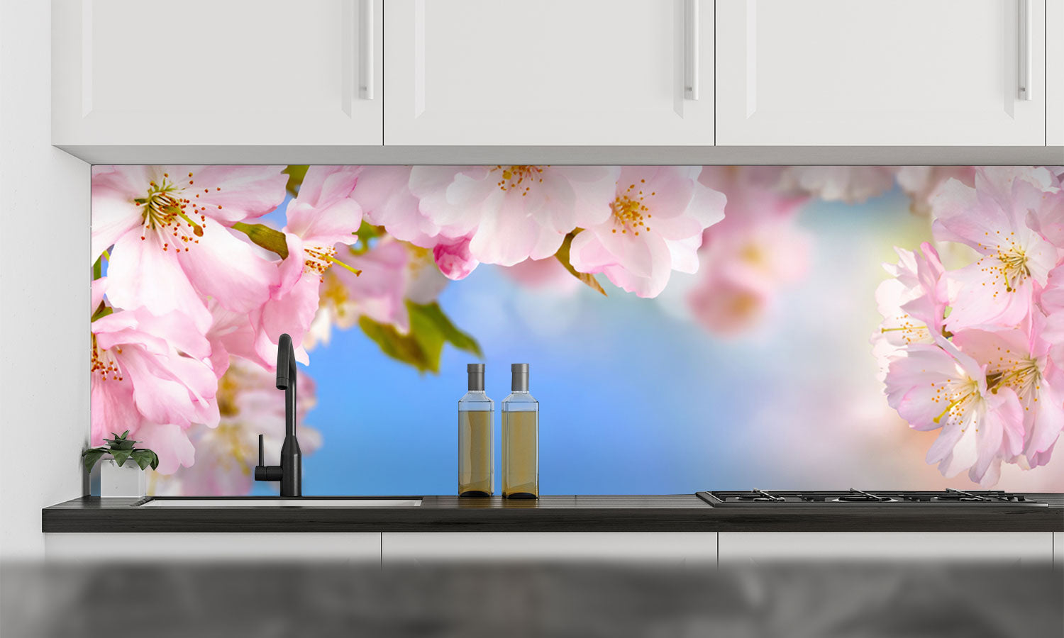 Stakla za kuhinje Cherry blossoms - PVC plošče / Pleksi steklo - s tiskom za kuhinjo, Zidne obloge PKU294-Life-decor.si