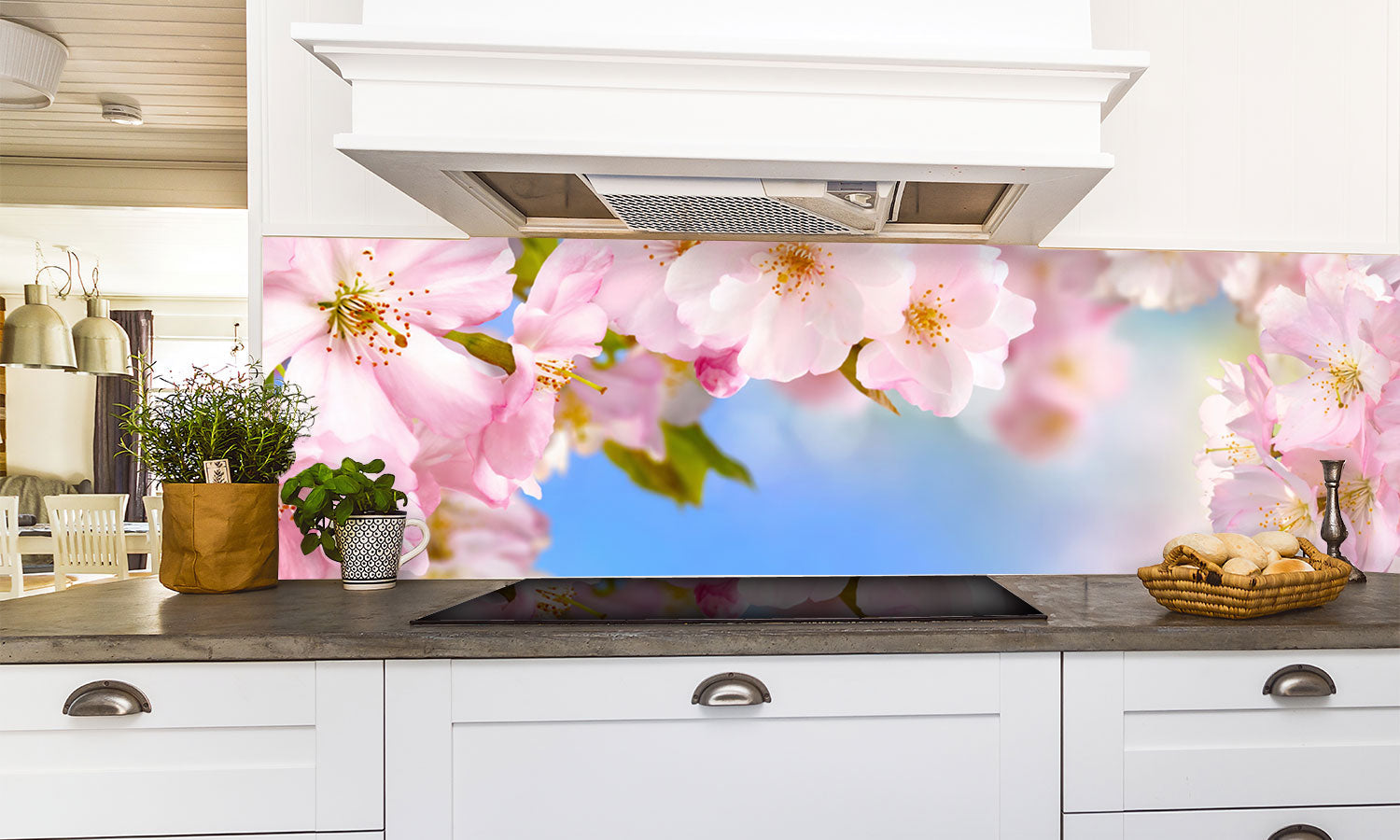 Stakla za kuhinje Cherry blossoms - PVC plošče / Pleksi steklo - s tiskom za kuhinjo, Zidne obloge PKU294-Life-decor.si