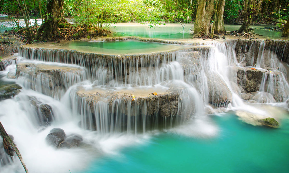 Stakla za kuhinje Deep forest Waterfall - PVC plošče / Pleksi steklo - s tiskom za kuhinjo, Zidne obloge PKU311-Life-decor.si