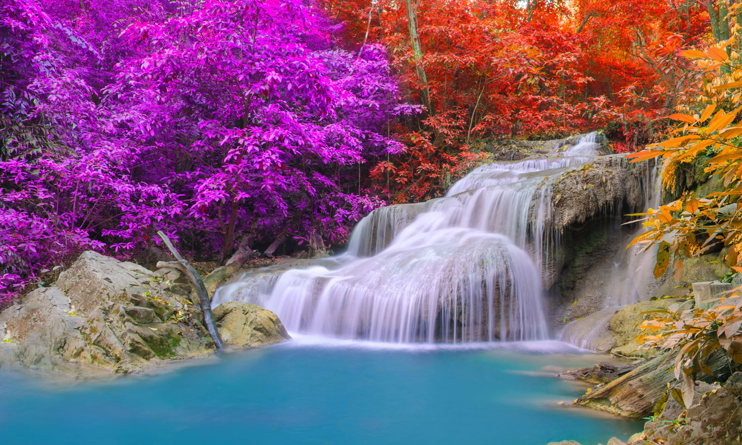 Stakla za kuhinje Erawan waterfall National Park - PVC plošče / Pleksi steklo - s tiskom za kuhinjo, Zidne obloge PKU313-Life-decor.si