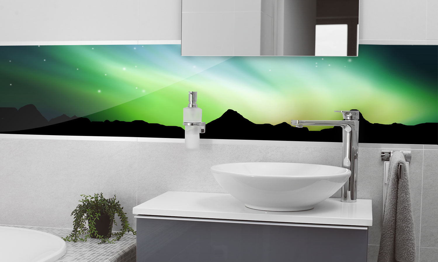 Stakla za kuhinje Northern lights - PVC plošče / Pleksi steklo - s tiskom za kuhinjo, Zidne obloge PKU257-Life-decor.si