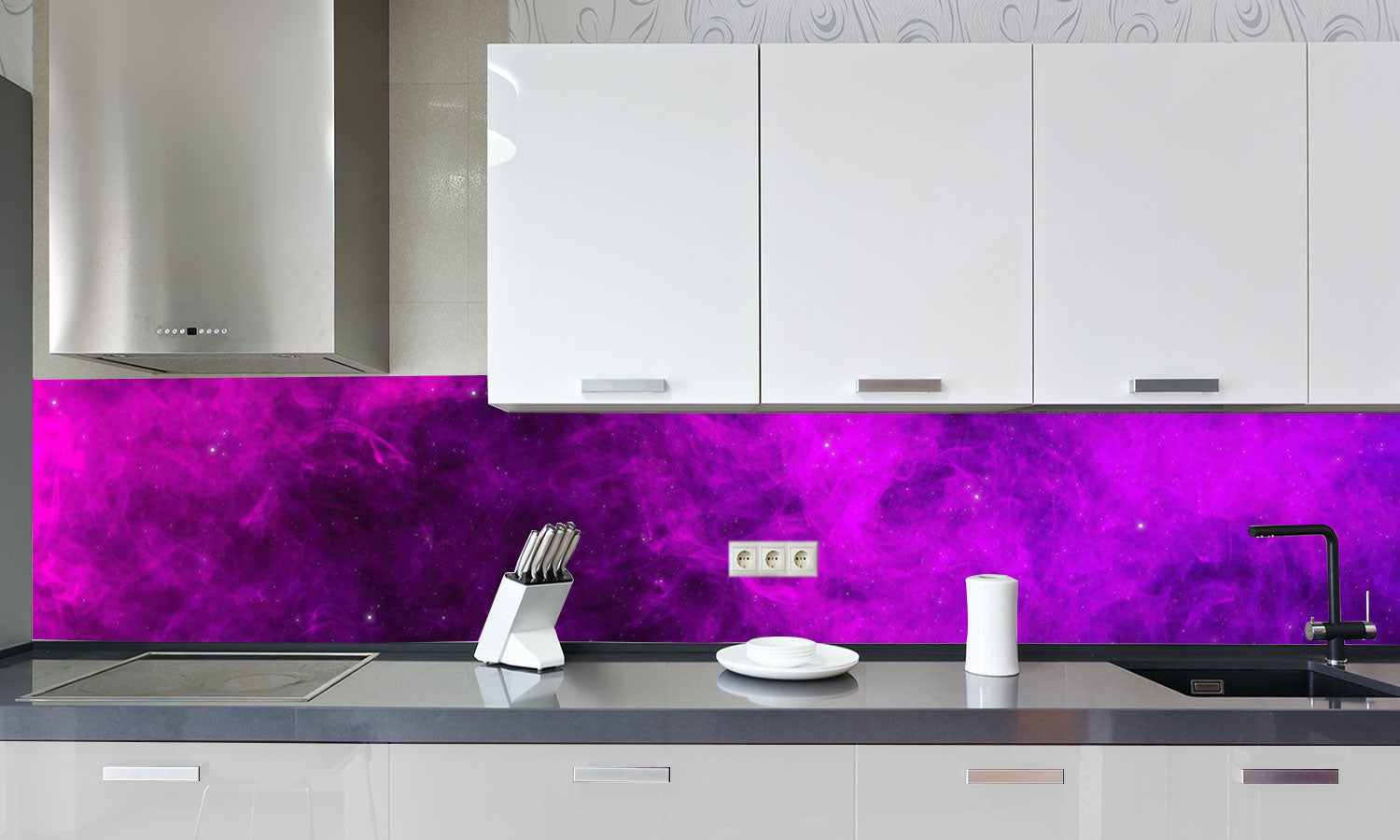 Stakla za kuhinje Pink and purple smoke - PVC plošče / Pleksi steklo - s tiskom za kuhinjo, Zidne obloge PKU271-Life-decor.si