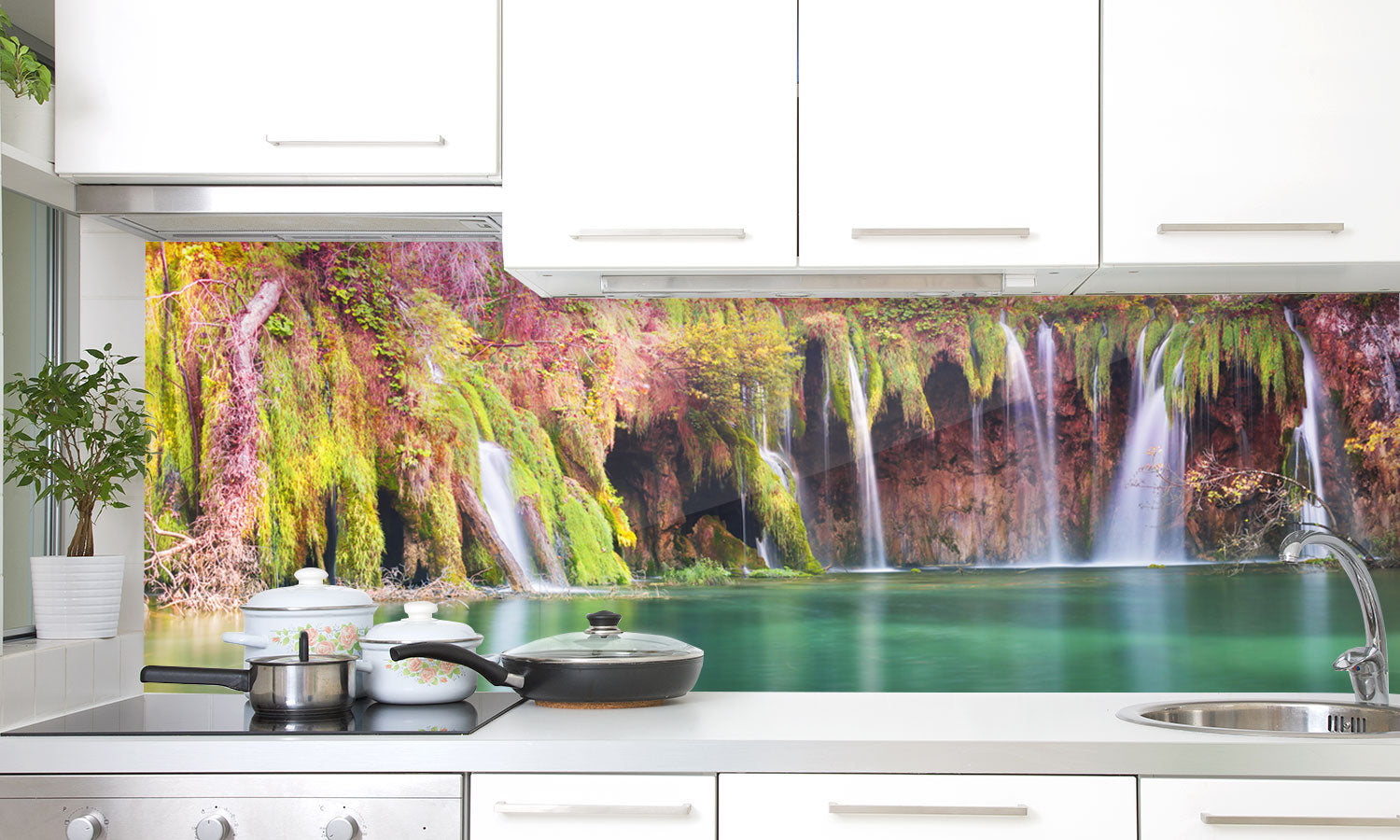 Stakla za kuhinje Plitvice Waterfalls - PVC plošče / Pleksi steklo - s tiskom za kuhinjo, Zidne obloge PKU310-Life-decor.si