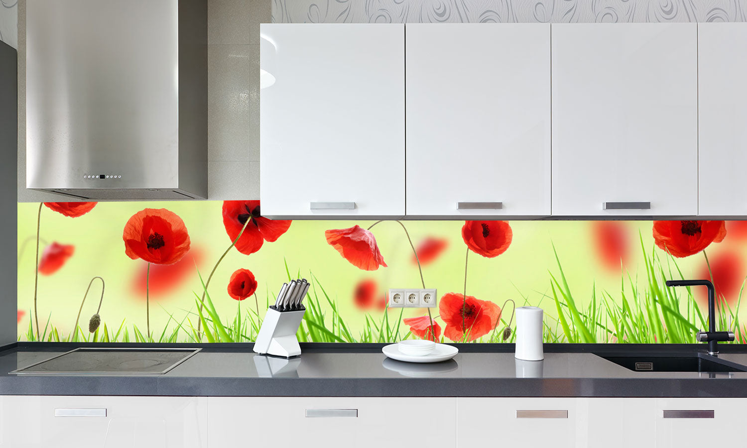 Stakla za kuhinje Poppy meadow - PVC plošče / Pleksi steklo - s tiskom za kuhinjo, Zidne obloge PKU300-Life-decor.si