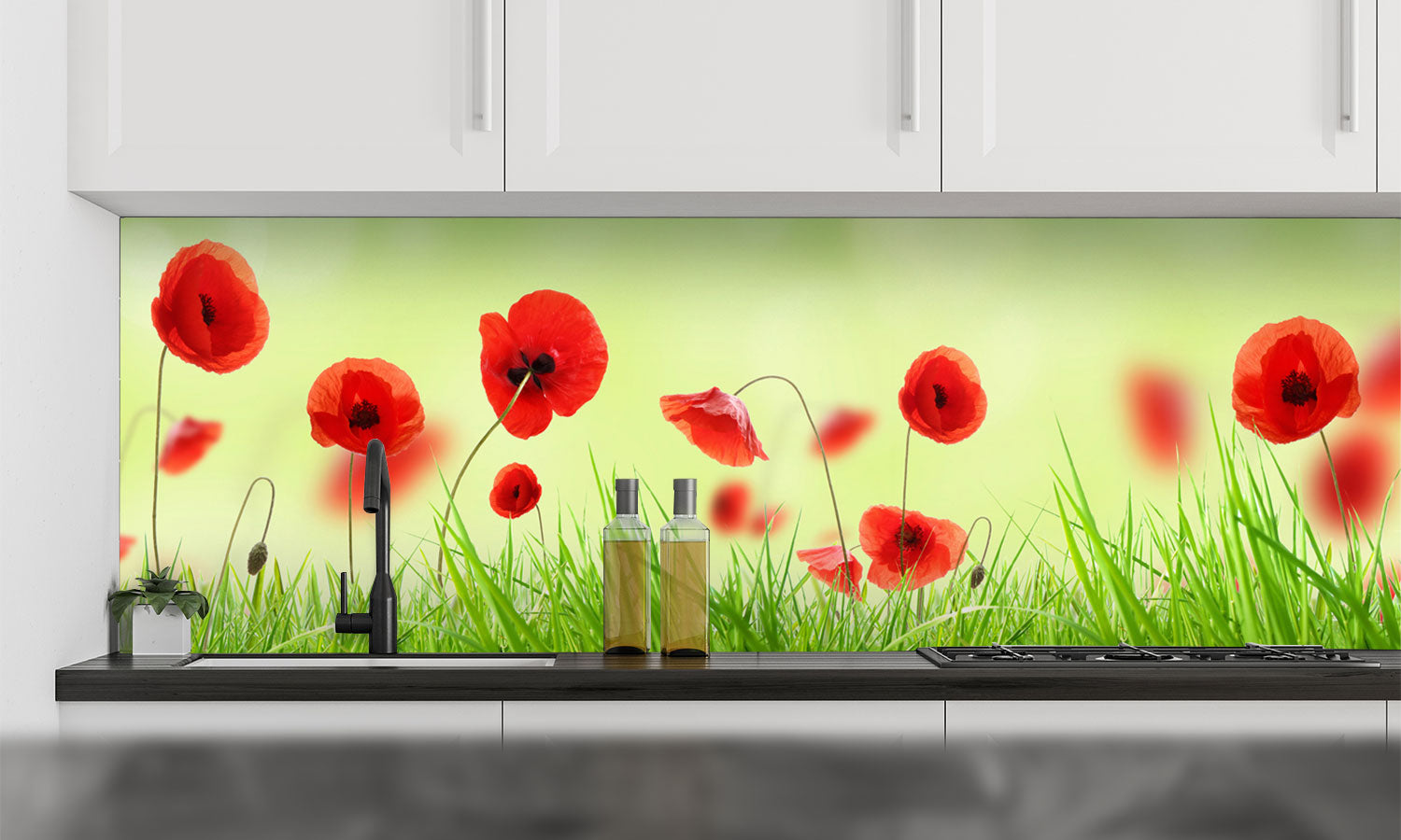 Stakla za kuhinje Poppy meadow - PVC plošče / Pleksi steklo - s tiskom za kuhinjo, Zidne obloge PKU300-Life-decor.si