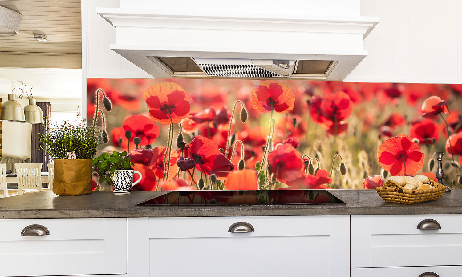 Stakla za kuhinje Tuscan red poppies - PVC plošče / Pleksi steklo - s tiskom za kuhinjo, Zidne obloge PKU299-Life-decor.si