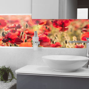 Stakla za kuhinje Tuscan red poppies - PVC plošče / Pleksi steklo - s tiskom za kuhinjo, Zidne obloge PKU299-Life-decor.si