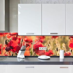 Stakla za kuhinje Tuscan red poppies - PVC plošče / Pleksi steklo - s tiskom za kuhinjo, Zidne obloge PKU299-Life-decor.si