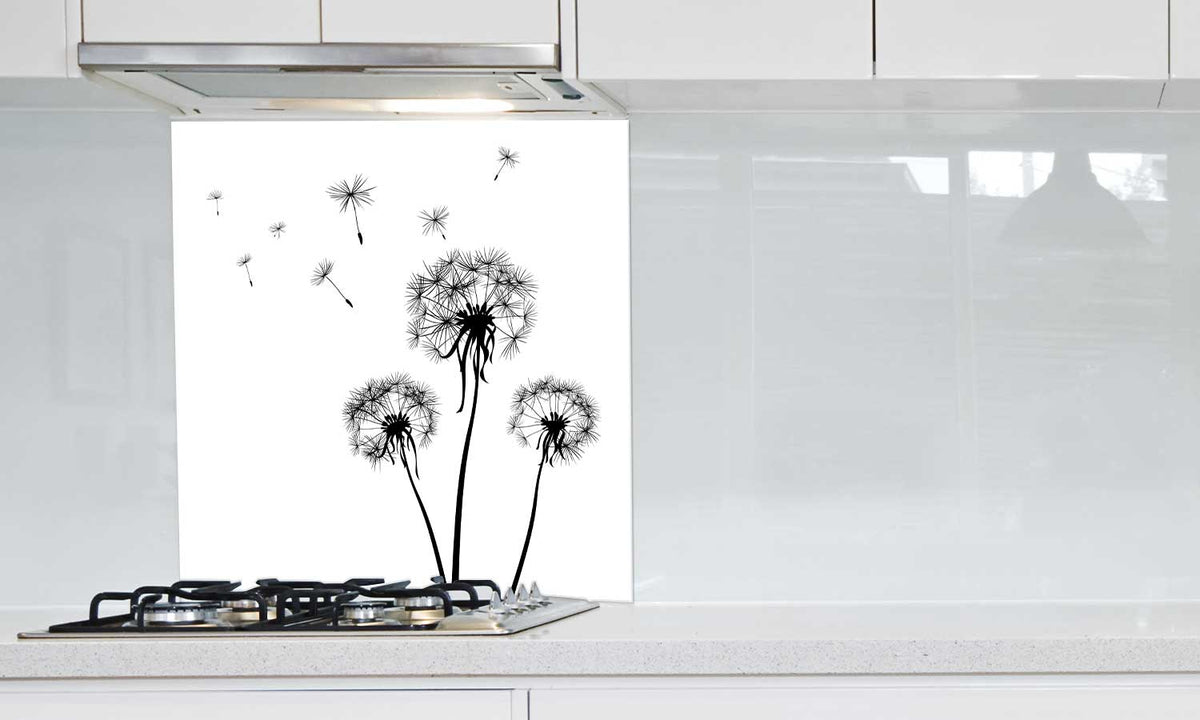 Zaštitnik od prskanja vodom Dandelions Black, kaljeno staklo - KA025