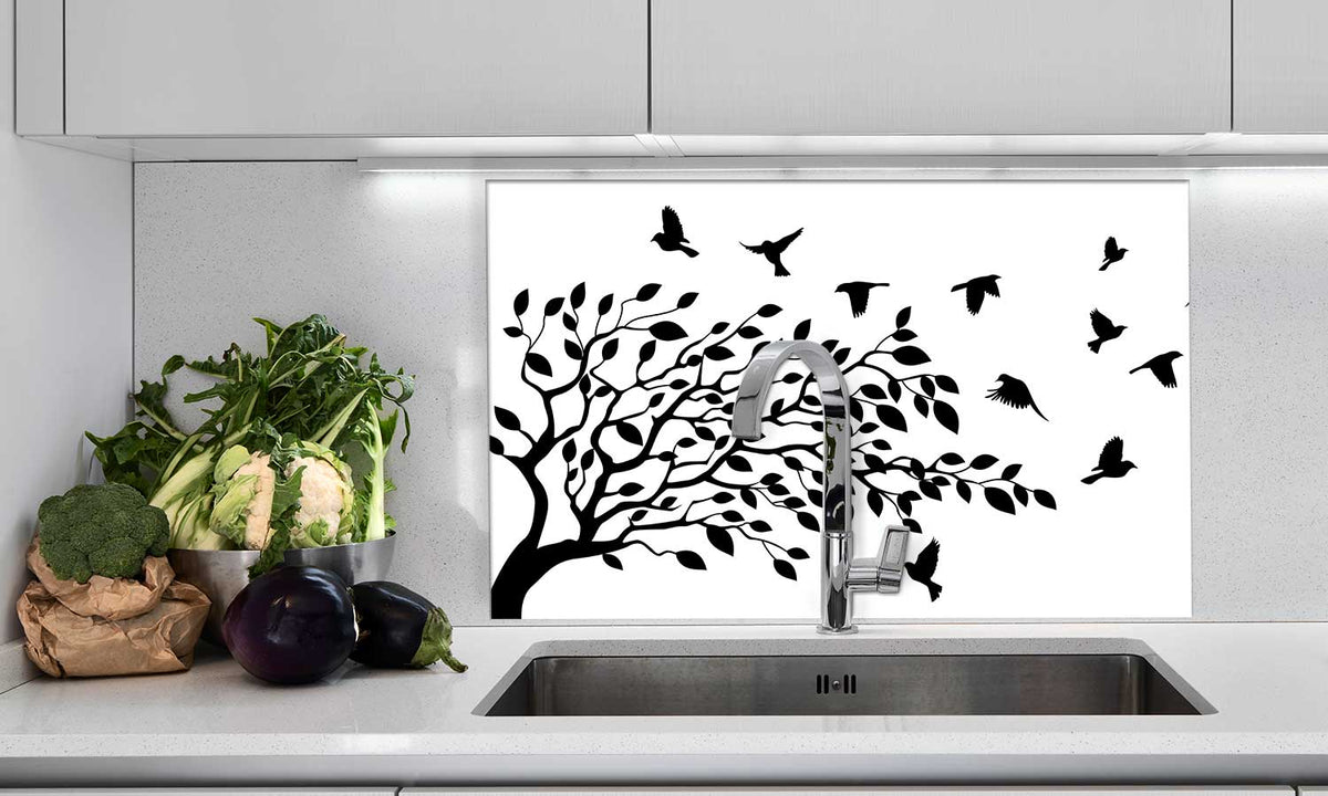 Zaštitnik od prskanja vodom Tree and bird, kaljeno staklo - KA016