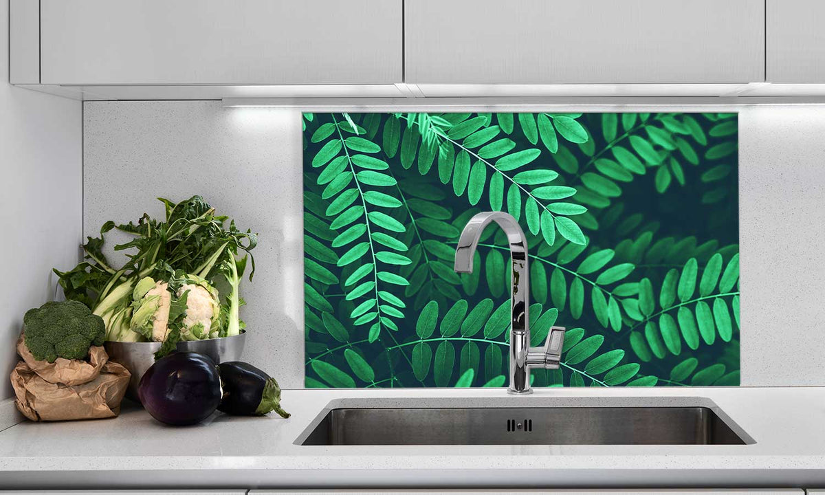 Zaštitnik od prskanja vodom Green leaves, kaljeno staklo - KA106