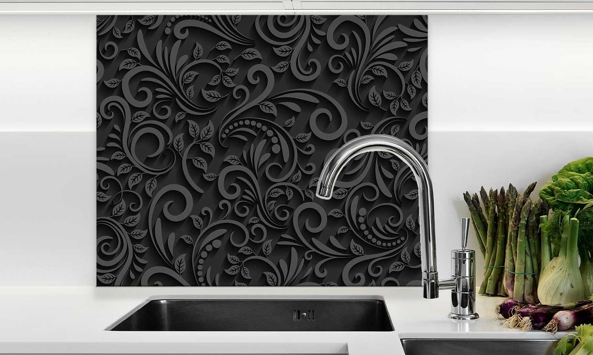 Zaštitnik od prskanja vodom Black floral, kaljeno staklo - KA049