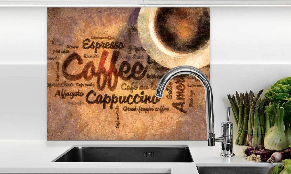 Zaštitnik od prskanja vodom Coffee wordcud, kaljeno staklo - KA047