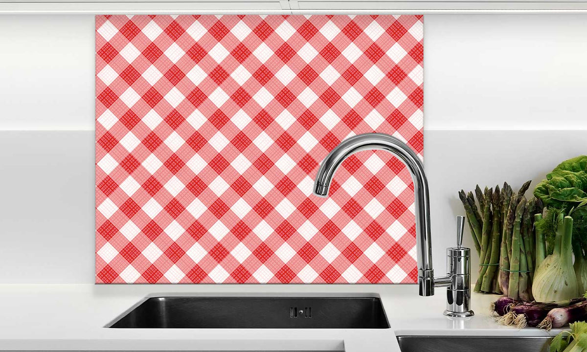 Zaštitnik od prskanja vodom Red gingham, kaljeno staklo - KA053