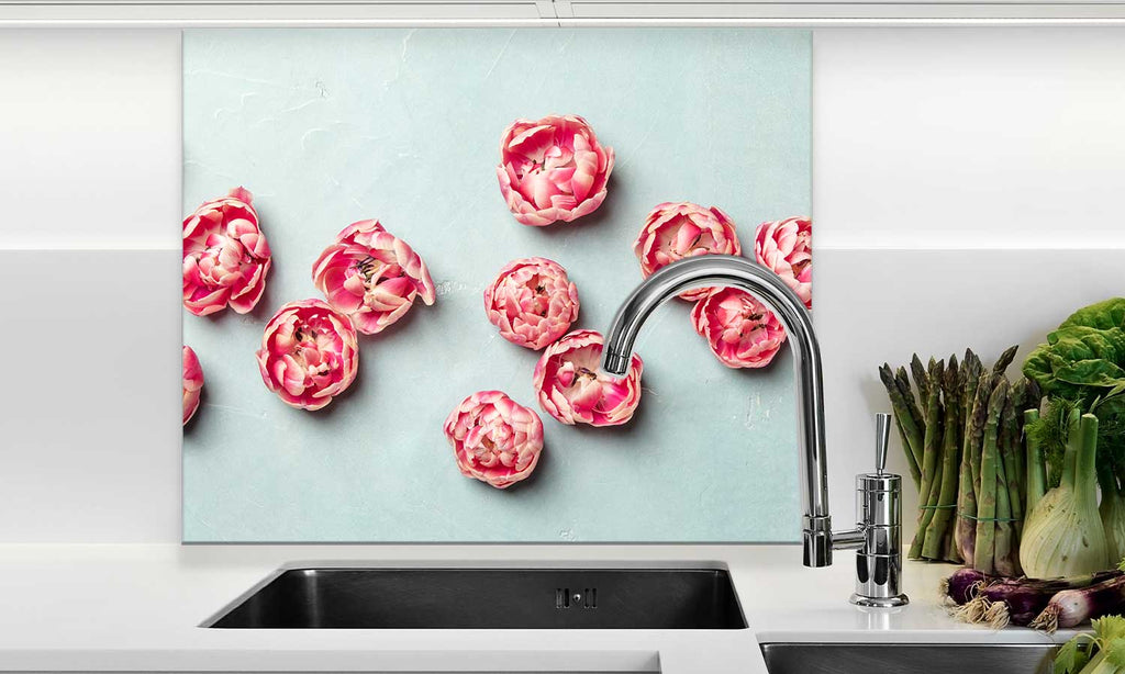 Zaštitnik od prskanja vodom Pink tulips, kaljeno staklo - KA103
