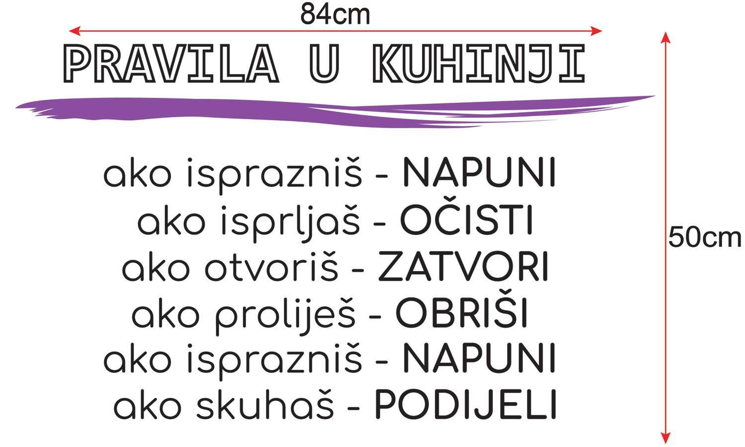 Zidni natpis Pravila u kuhinji - samoljepljive naljepnice, tekst, citati, tekstualne naljepnice.