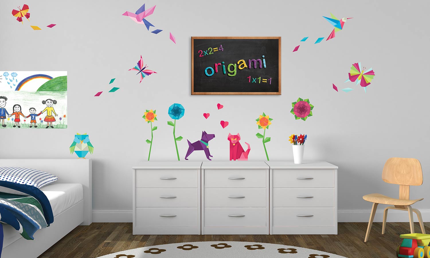 Stenske nalepke za otroške sobe Origami - WS063