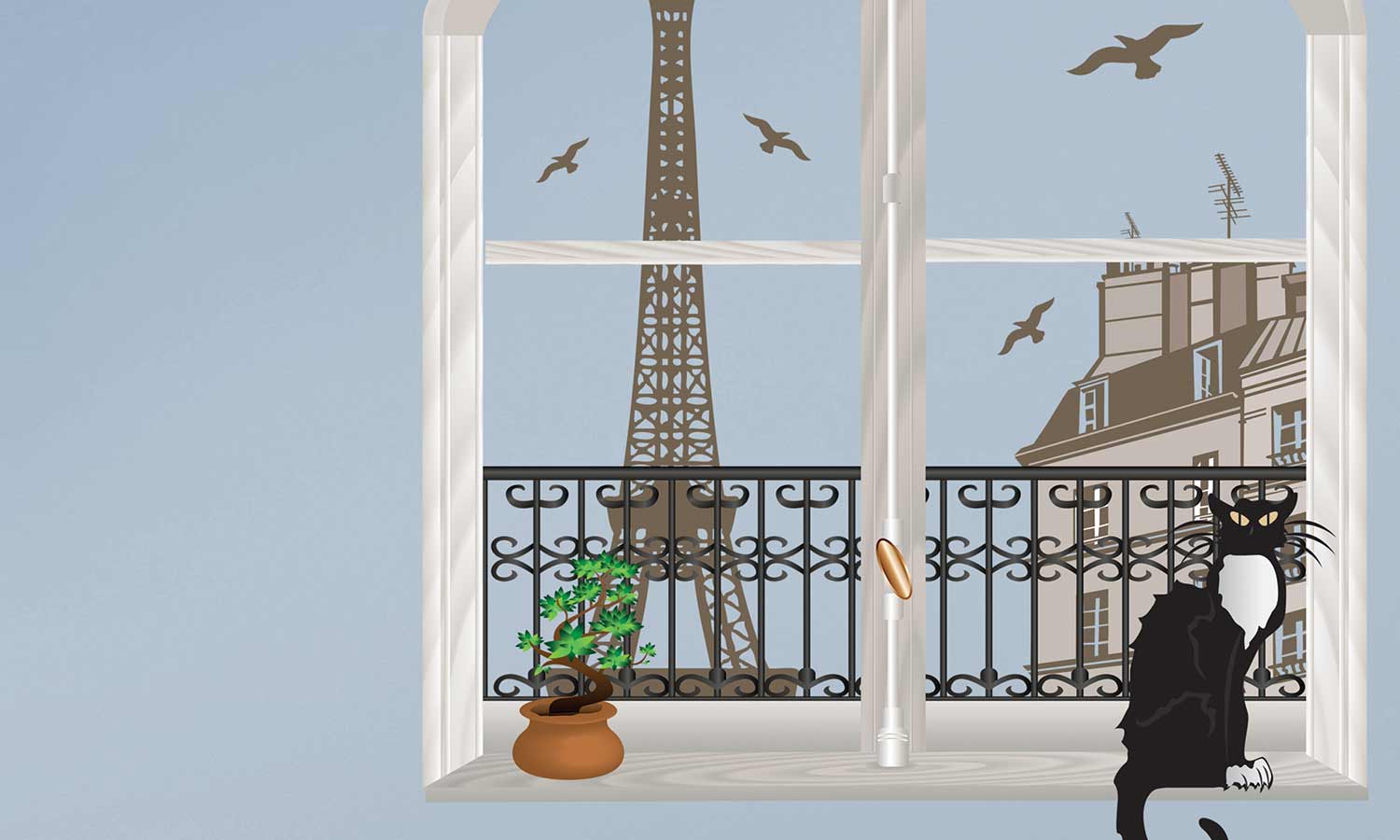 Stenske nalepke za dnevno sobo Pariz skozi okno - WS034