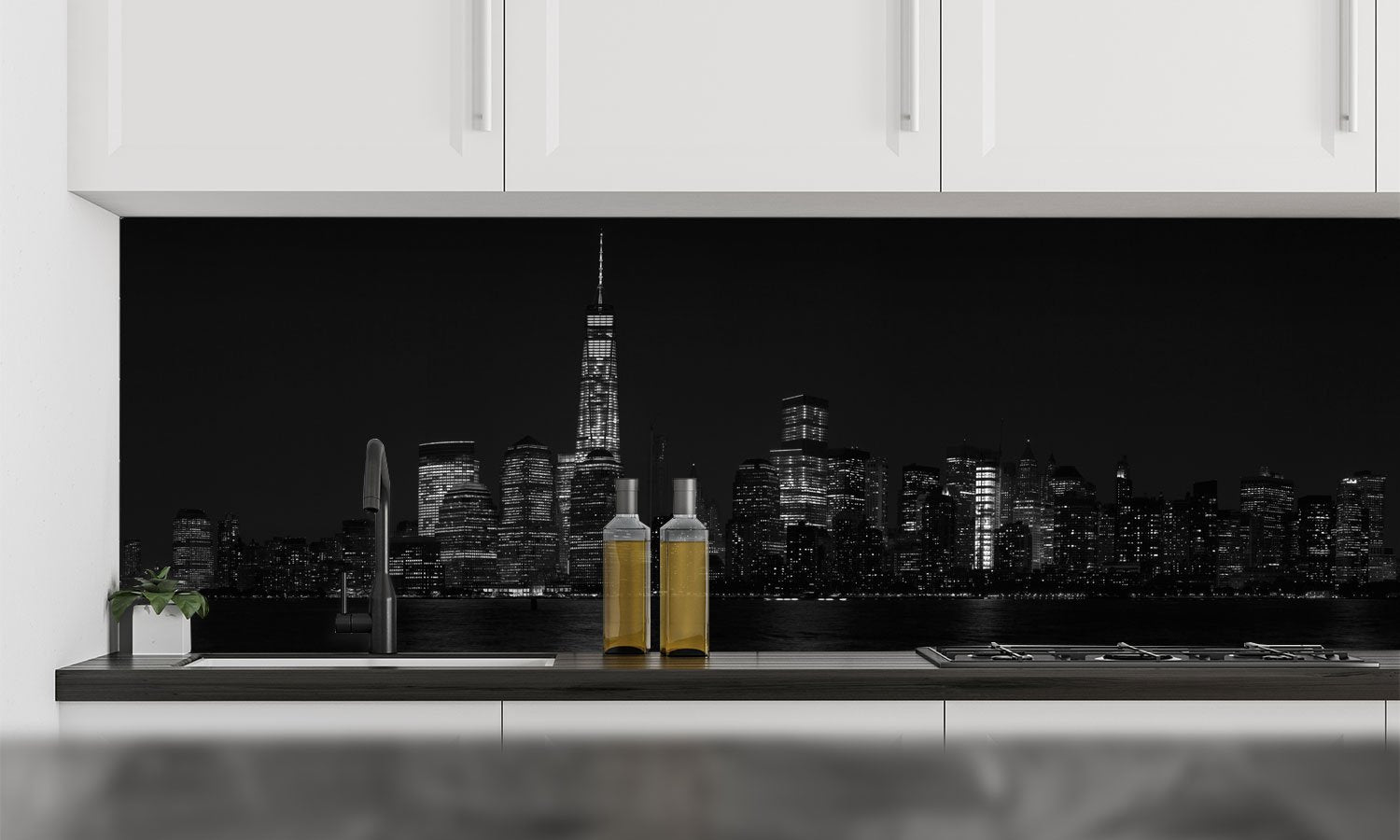Kuhinjski paneli New York by night - Stekleni / PVC plošče / Pleksi steklo - s tiskom za kuhinjo, Stenske obloge PKU004