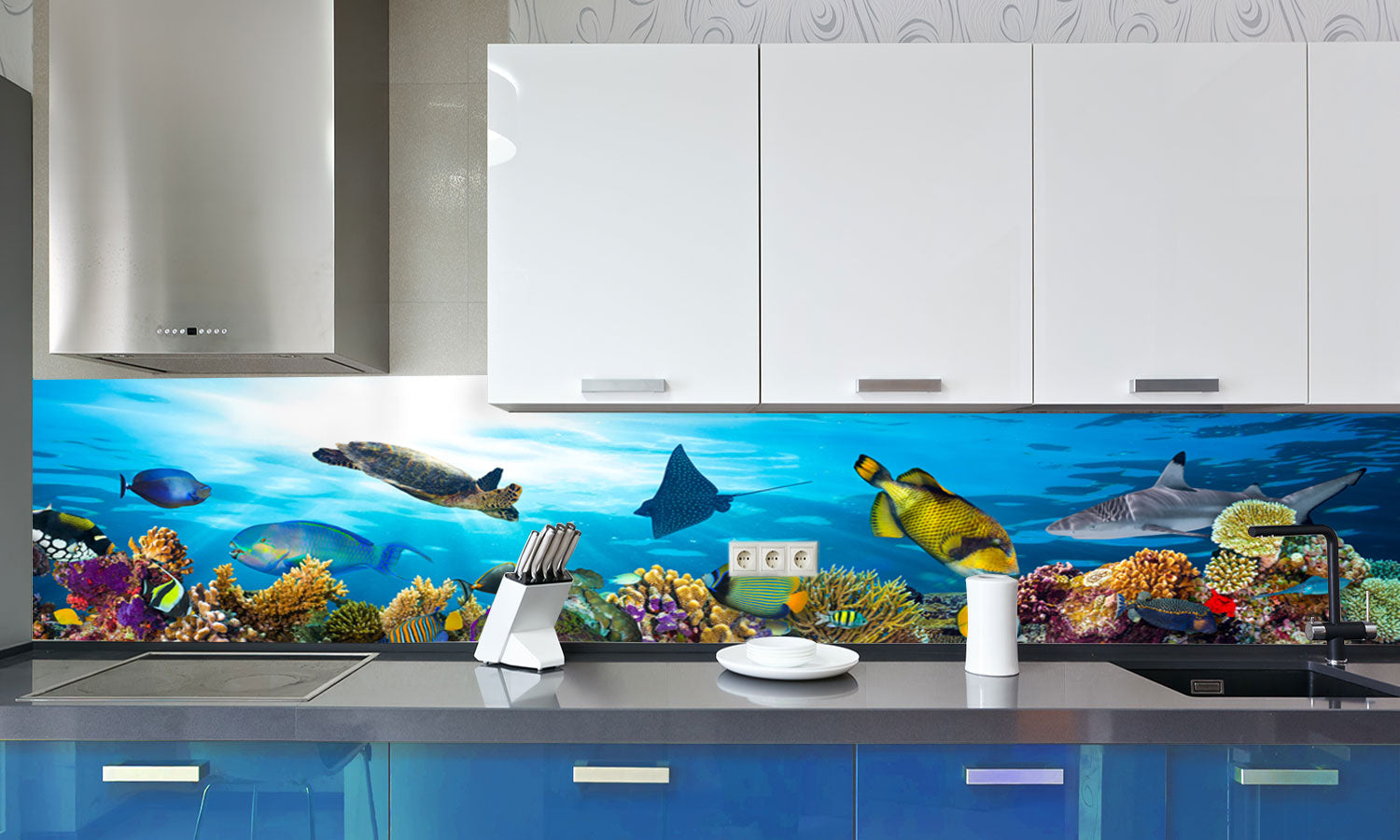 Kuhinjski paneli Coral Fishes  - Stekleni / PVC plošče / Pleksi steklo - s tiskom za kuhinjo, Stenske obloge PKU010 - Life-decor.si