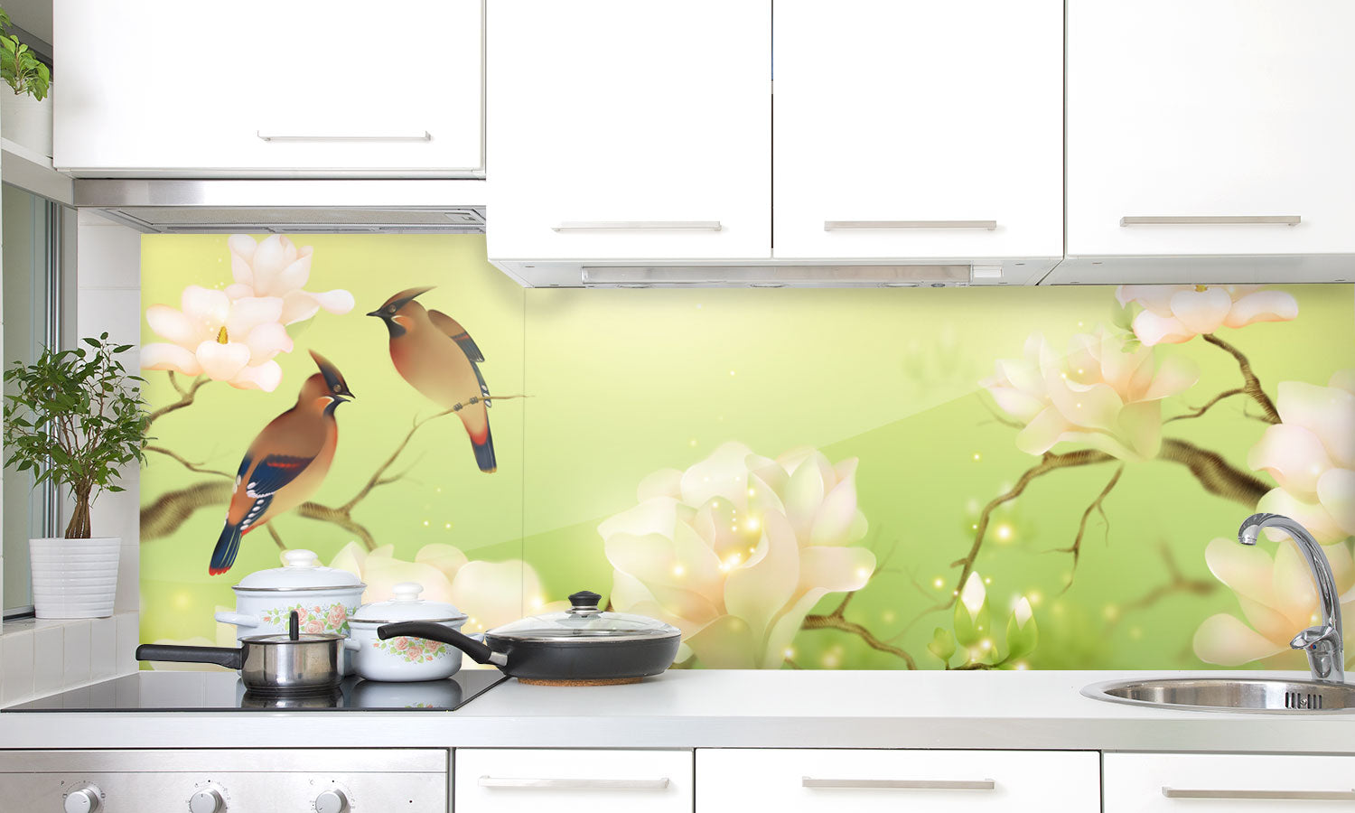 Kuhinjski paneli Bird Paradise  - Stekleni / PVC plošče / Pleksi steklo - s tiskom za kuhinjo, Stenske obloge PKU011 - Life-decor.si