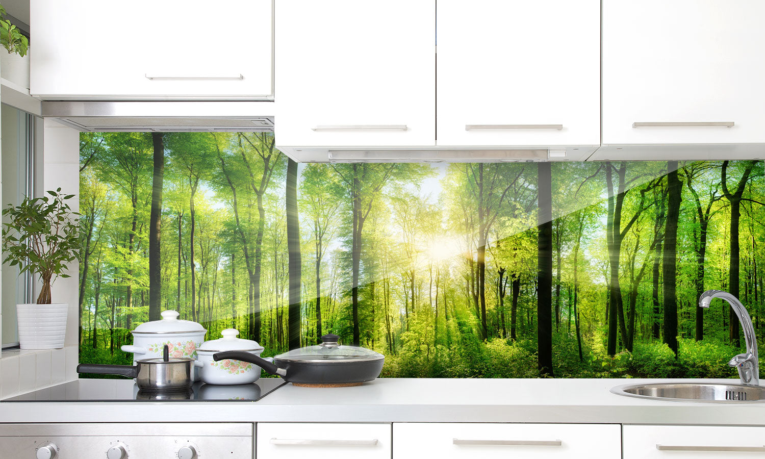 Kuhinjski paneli Forest Sunlight - Pleksi steklo - s tiskom za kuhinjo, Stenske obloge PKU016