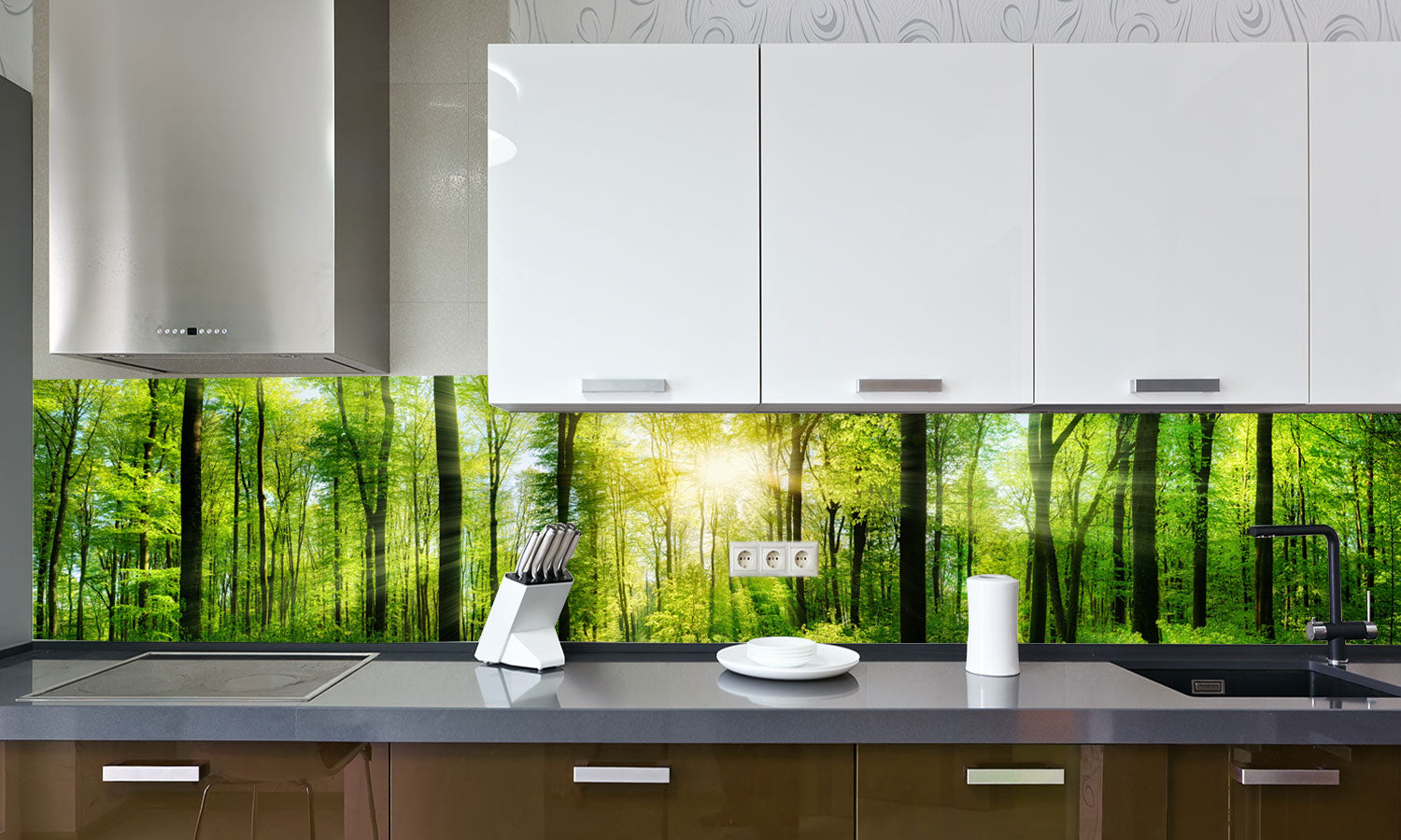 Kuhinjski paneli Forest Sunlight - Pleksi steklo - s tiskom za kuhinjo, Stenske obloge PKU016