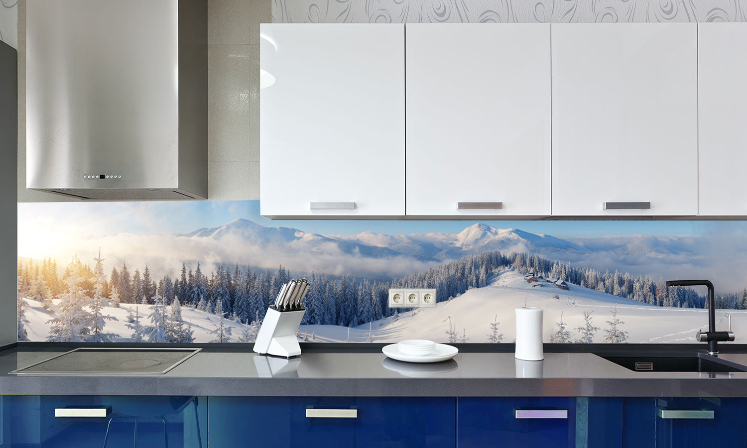 Kuhinjski paneli  Winter mountains - Stekleni / PVC plošče / Pleksi steklo - s tiskom za kuhinjo, Stenske obloge PKU019 - Life-decor.si