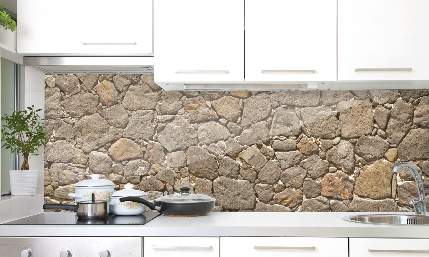 Kuhinjski paneli  Stones wall - Stekleni / PVC plošče / Pleksi steklo - s tiskom za kuhinjo, Stenske obloge PKU025 - Life-decor.si