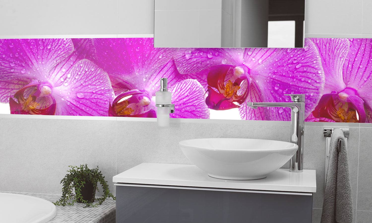 Kuhinjski paneli  Orchid flower - Stekleni / PVC plošče / Pleksi steklo - s tiskom za kuhinjo, Stenske obloge PKU026 - Life-decor.si