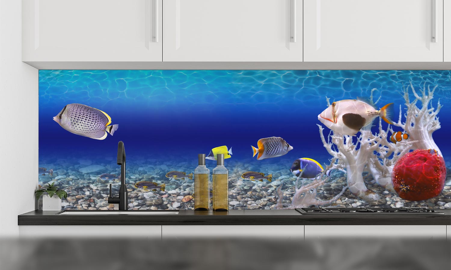 Kuhinjski paneli  Podvodni svet - Stekleni / PVC plošče / Pleksi steklo - s tiskom za kuhinjo, Stenske obloge PKU028 - Life-decor.si