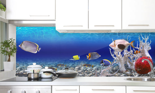 Kuhinjski paneli  Podvodni svet - Stekleni / PVC plošče / Pleksi steklo - s tiskom za kuhinjo, Stenske obloge PKU028 - Life-decor.si