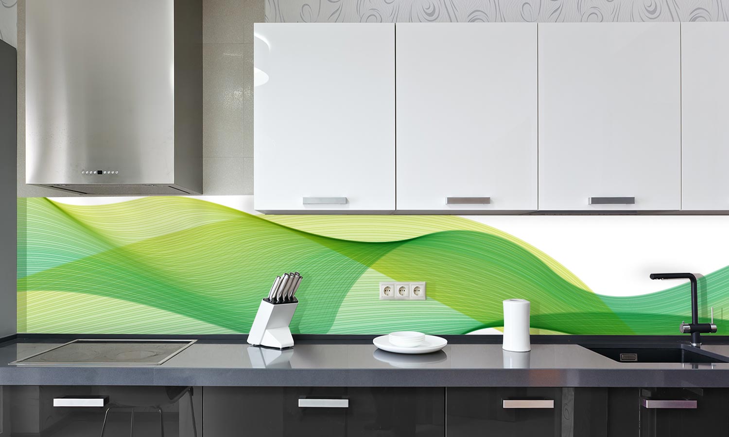 Kuhinjski paneli  Črte zelene - Stekleni / PVC plošče / Pleksi steklo - s tiskom za kuhinjo, Stenske obloge PKU033 - Life-decor.si