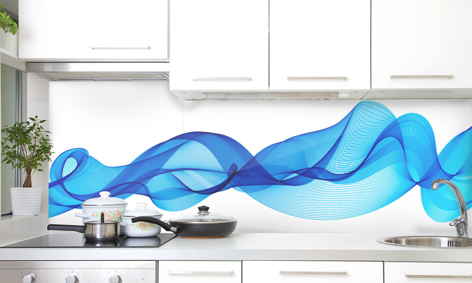 Kuhinjski paneli  Modre črte - Stekleni / PVC plošče / Pleksi steklo - s tiskom za kuhinjo, Stenske obloge PKU039 - Life-decor.si