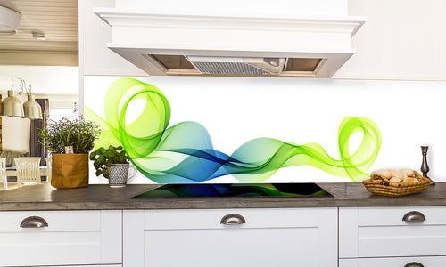 Kuhinjski paneli   Green blue lines - Stekleni / PVC plošče / Pleksi steklo - s tiskom za kuhinjo, Stenske obloge PKU042 - Life-decor.si