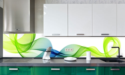 Kuhinjski paneli   Green blue lines - Stekleni / PVC plošče / Pleksi steklo - s tiskom za kuhinjo, Stenske obloge PKU042 - Life-decor.si