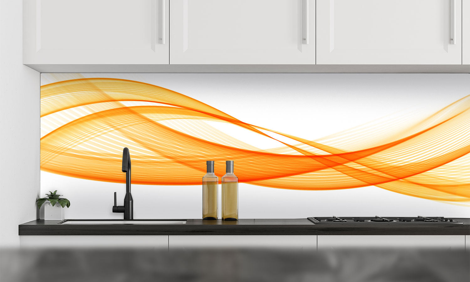 Kuhinjski paneli   Orange strip - Stekleni / PVC plošče / Pleksi steklo - s tiskom za kuhinjo, Stenske obloge PKU043 - Life-decor.si
