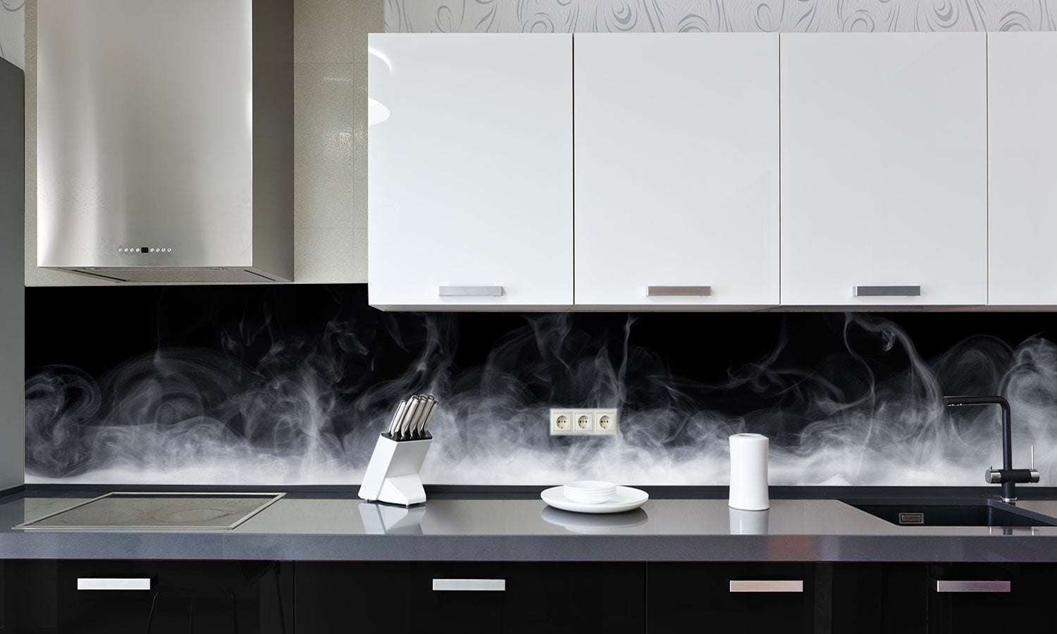 Kuhinjski paneli   Abstract Smoke - Stekleni / PVC plošče / Pleksi steklo - s tiskom za kuhinjo, Stenske obloge PKU049 - Life-decor.si