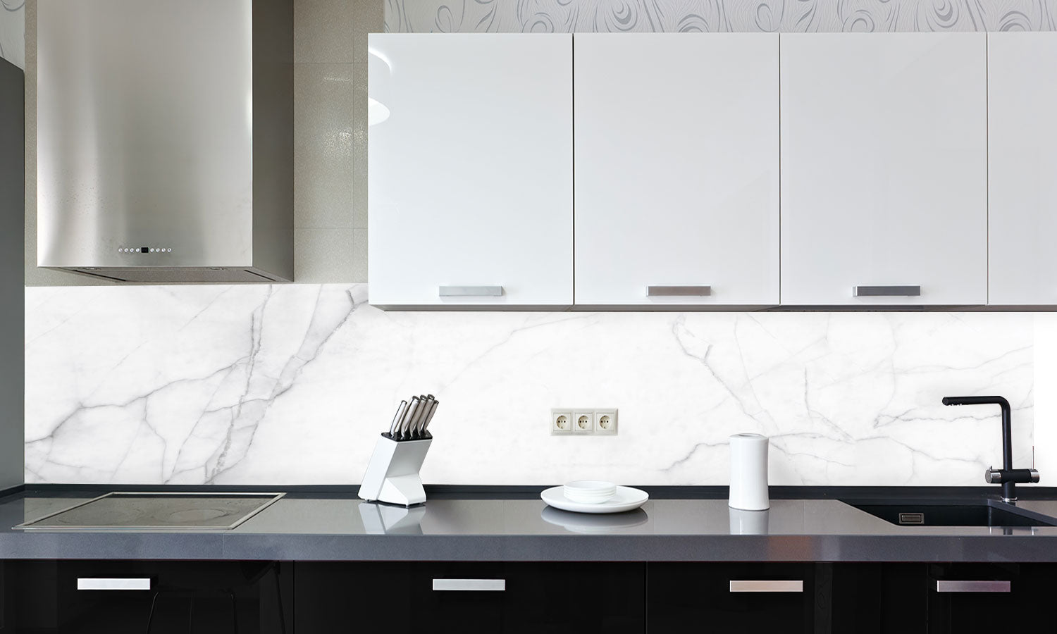 Kuhinjski paneli   White Marble stone - Stekleni / PVC plošče / Pleksi steklo - s tiskom za kuhinjo, Stenske obloge PKU050 - Life-decor.si
